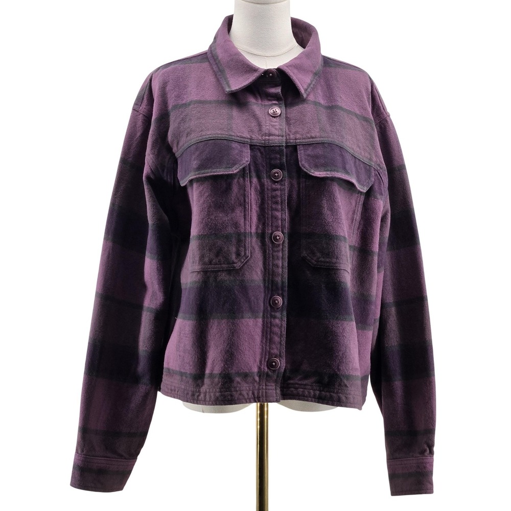 The North Face Jacket Womens XL Purple Flannel Collared Lined Pockets Button
